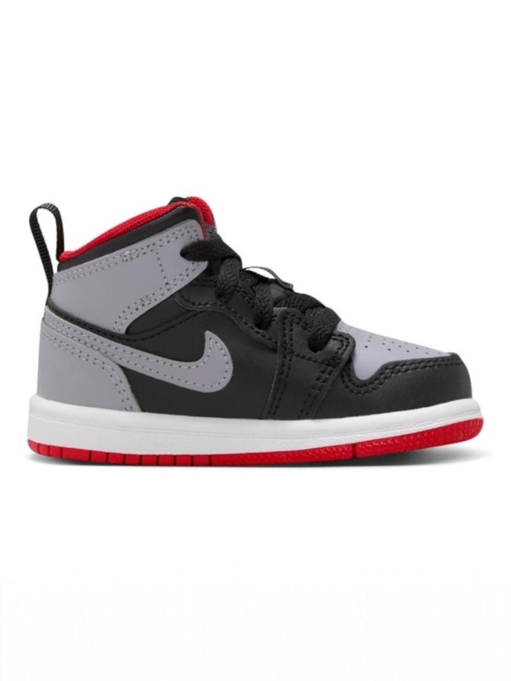 Air Jordan 1 Mid (TD) Bred Shadow Retro Lace Up Sneakers Black/Cement Grey Red